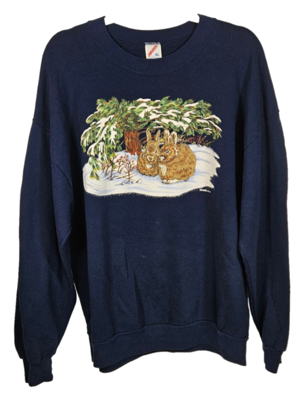 Vintage 1995 Artwork News Rabbit Bunny Winter Wildlife Sweatshirt Jerzees Made i